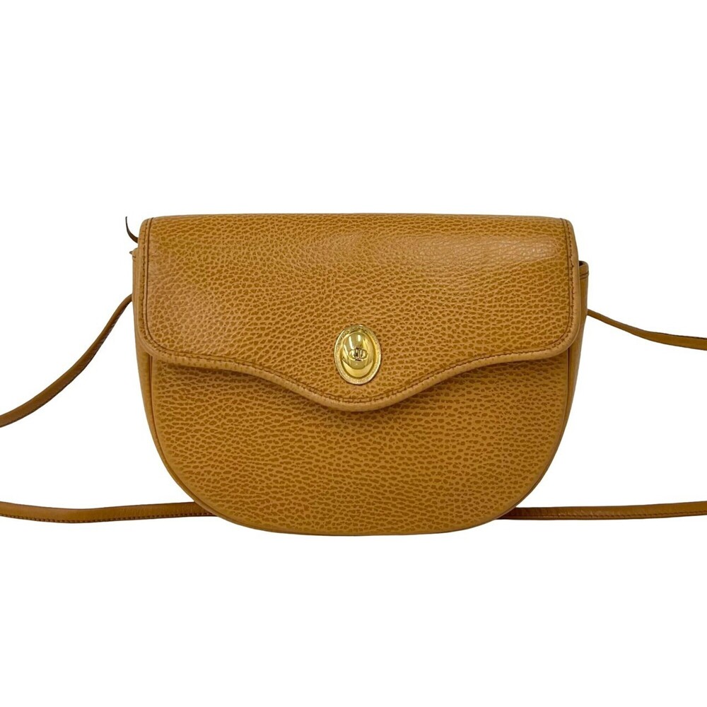 Christian Dior Vintage CD Logo Hardware Leather Shoulder Bag Pouch Brown 42885